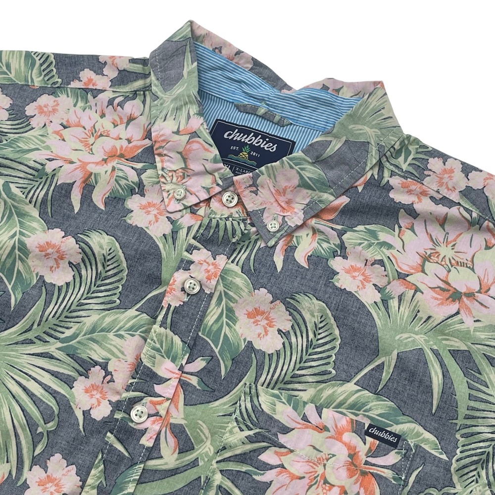Chubbies The Resort Wear‎ Friday Mens Blue Floral Hawaiian Aloha Shirt XL Beach